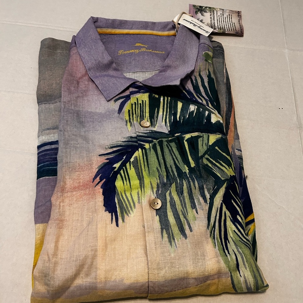 Tommy Bahama Tropical Print Casual Button Down Shirt in Beige and Lavender